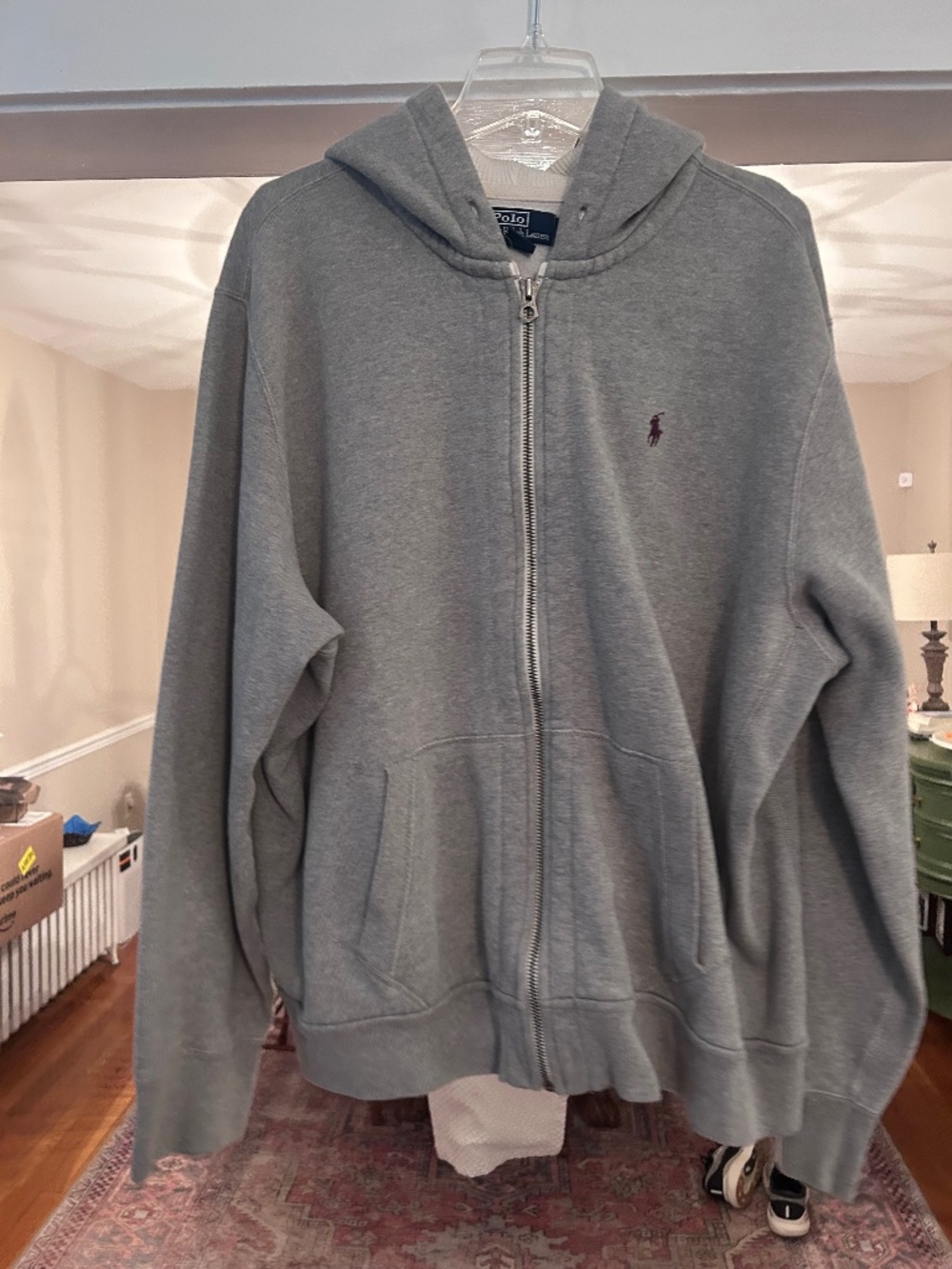 Polo Ralph Lauren Full Zip Hoodie, Gray, XXL, 86% Cotton/14% Polyester
